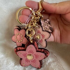 NWT! RARE! COACH Wildflower Cluster Keychain Bag Charm Pink Leather 90033
